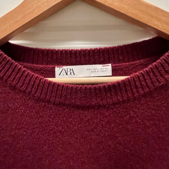 NWOT ZARA Burgundy Cashmere Crewneck Sweater - Picture 5 of 6